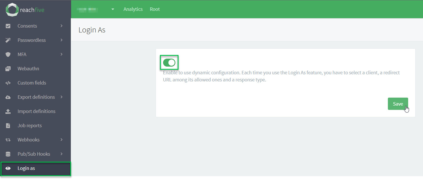 login as enable dynamic config