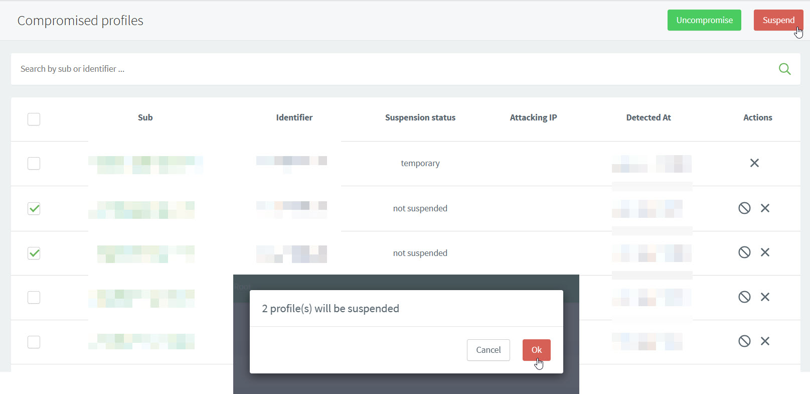 suspend compromised profiles from console updated
