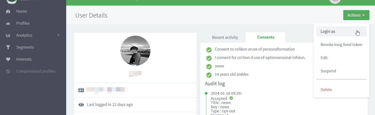 user actions