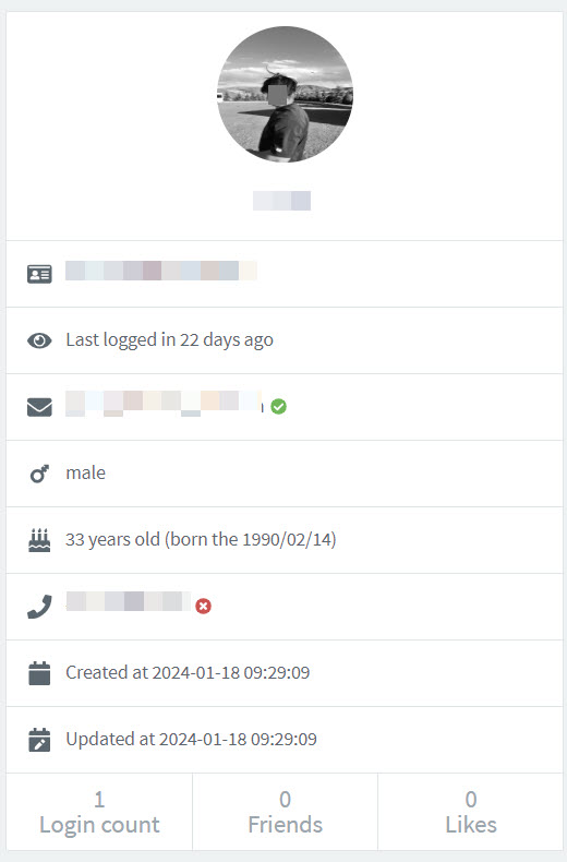 user profile card