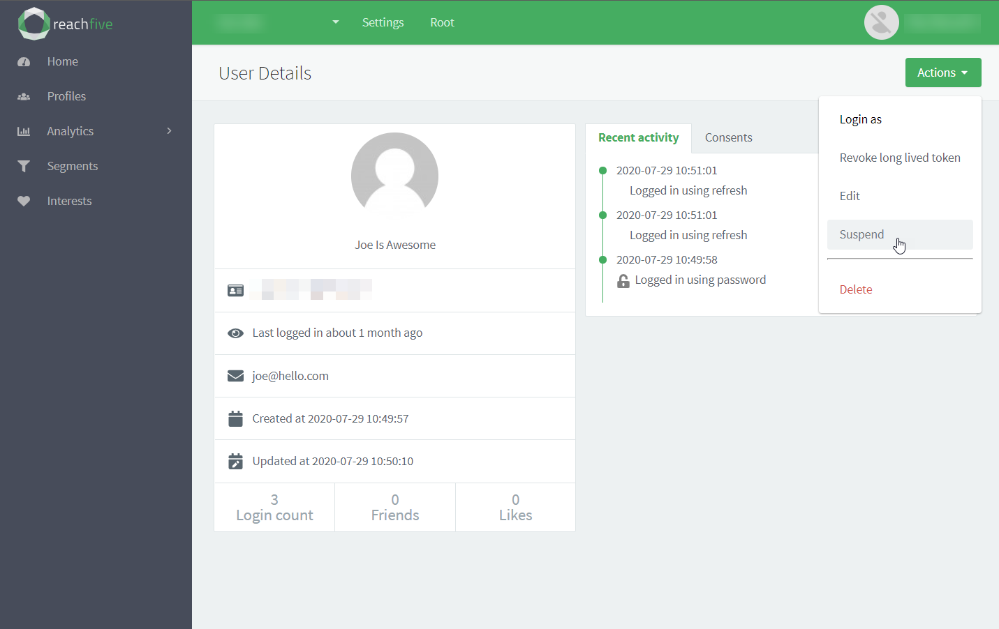 manage suspend user from console