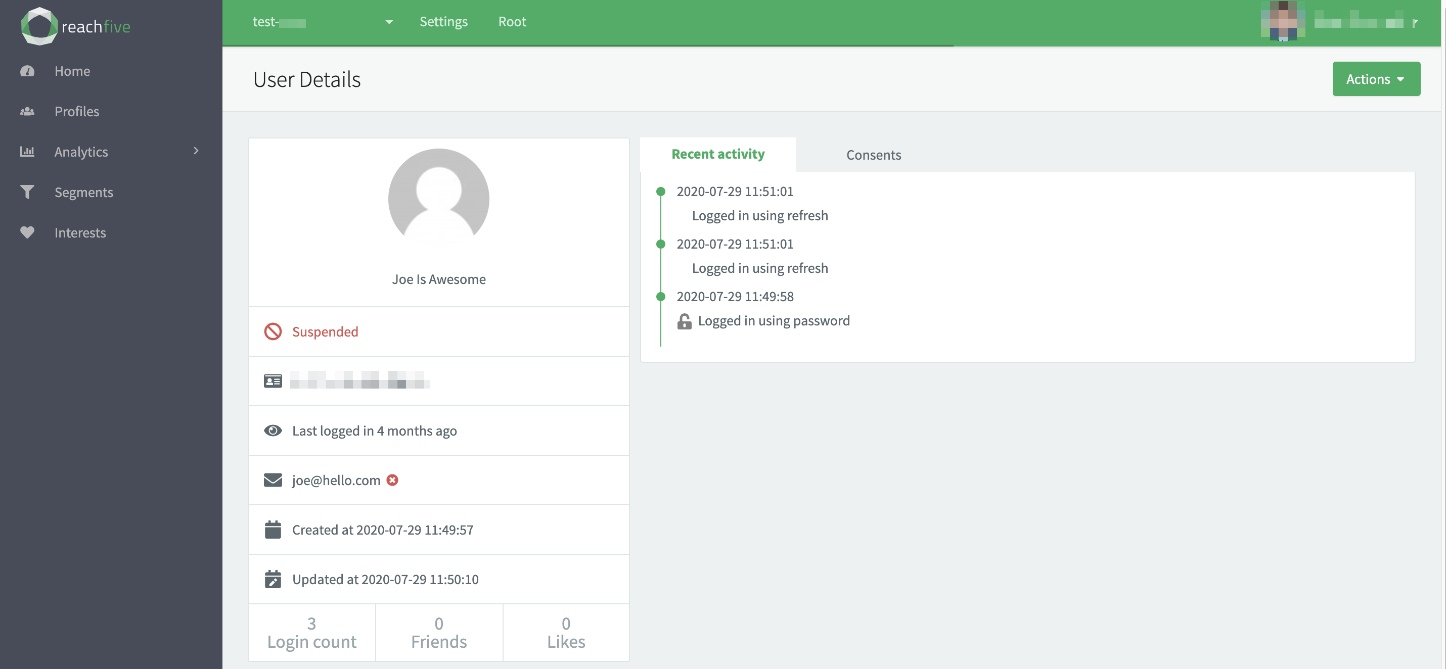 manage suspended user from console