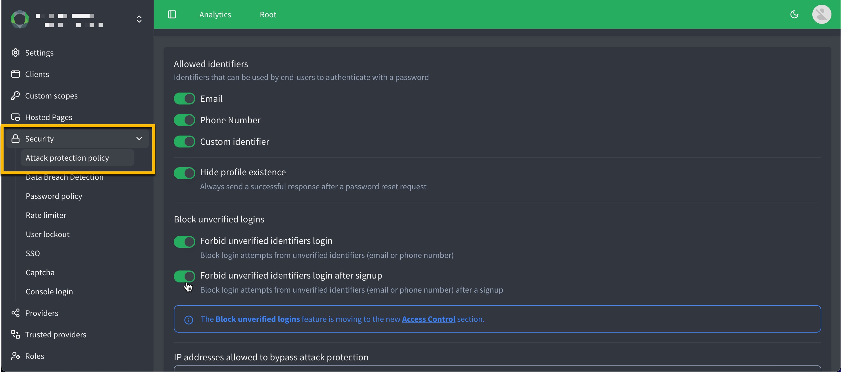 enable block unverified logins