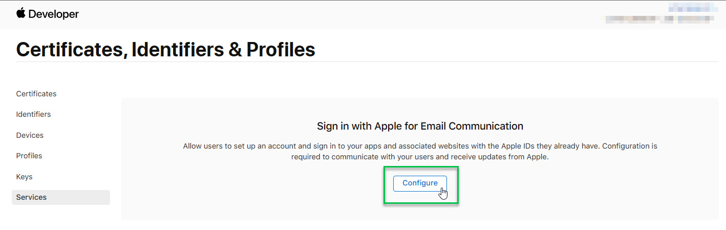 configure signInWithAppleForEmailCommunication