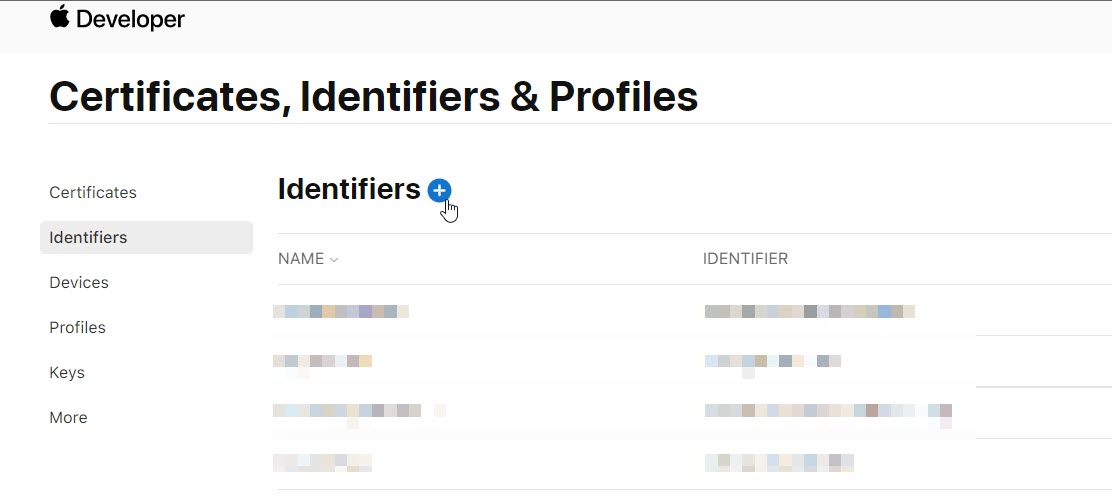 apple developer add identifier