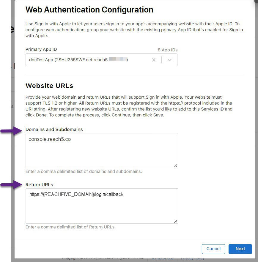 apple developer identifier serviceId webAuth