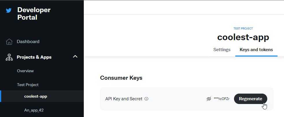 twitter regenerate keys
